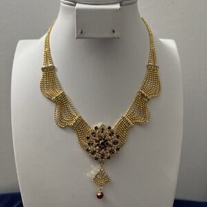 Haram Wedding Necklace Gold Plated Tear Drop 14"